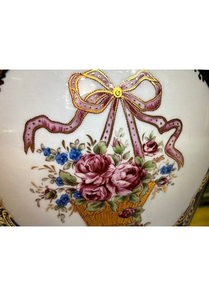 22 cm Boyunda Limoges France 22 K Gold Cobalt Vazo
