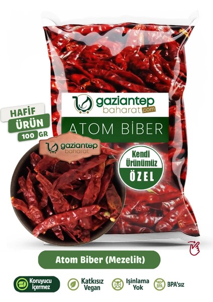 Atom Acı Biber – Kurutulmuş Mezelik Atom Biber 100 gr | Gaziantep Üretimi