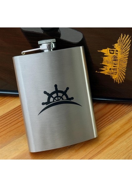 8 Oz 235 cc Hunili Cep Tipi Kapaklı Çelik Gemi Dümeni Temalı Içki Matarası fiyatları