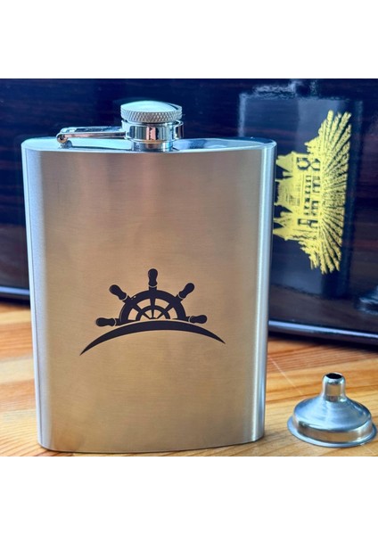 8 Oz 235 cc Hunili Cep Tipi Kapaklı Çelik Gemi Dümeni Temalı Içki Matarası fırsatları