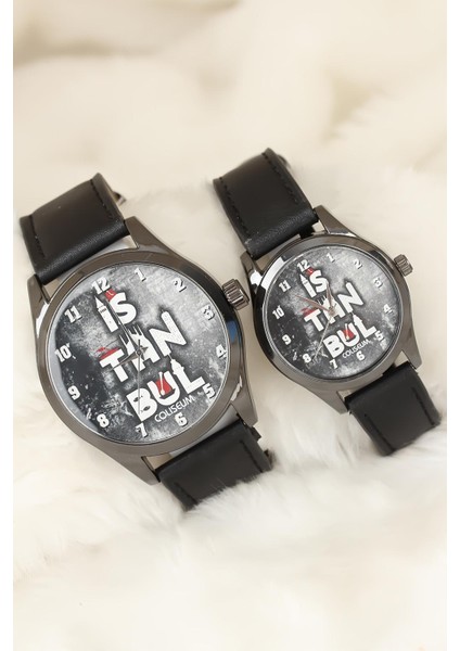 Siyah Renk Deri Kordonlu Istanbul Tasarımlı Sevgili Saatleri