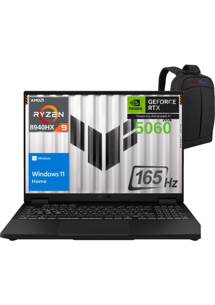 Tuf Gaming A16 FA608PM-RV026 Amd Ryzen 9 8940HX 64GB 2tb SSD RTX5060-8GB 115W 16" Wuxga 165Hz Windows 11 Home Taşınabilir Bilgisayar - Webzone Çanta Wz4
