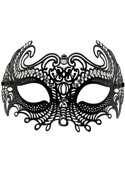 Siyah Renk Lazer Kesim Üzeri Kristal Taşlı Metal Balo Parti Venedik Maskesi modelleri