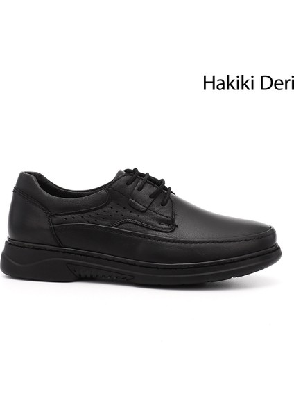 Erkek Siyah Bağcıklı Hakiki Deri Comfort Ayakkabı