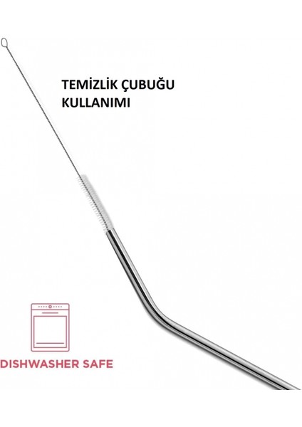 Çelik Pipet Paslanmaz Çelik Metal Meşrubat Pipeti ve Pipet Temizleme Fırçası Seti 5 Parça fırsatları