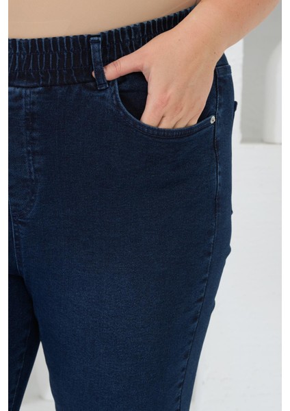 Ispanyol Paça Beli Lastikli Büyük Beden Kot Pantolon Mavi modelleri