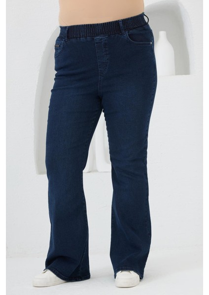 Ispanyol Paça Beli Lastikli Büyük Beden Kot Pantolon Mavi fırsatları