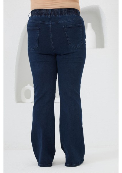 Ispanyol Paça Beli Lastikli Büyük Beden Kot Pantolon Mavi indirimleri