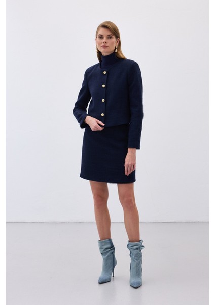 Düğme Detaylı Mini Tüvit Etek - Lacivert modelleri