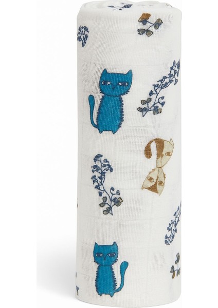 Kedi Desenli Müslin Bebek Battaniyesi - %100 Pamuk