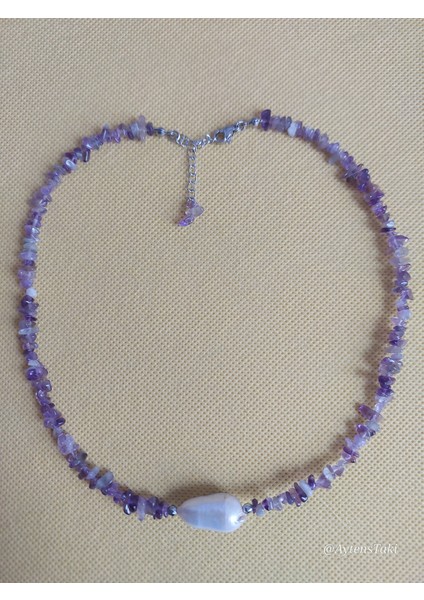 Doğal Ametist Taşlı Iri Barok Inci Kolye Bileklik Seti fiyatları