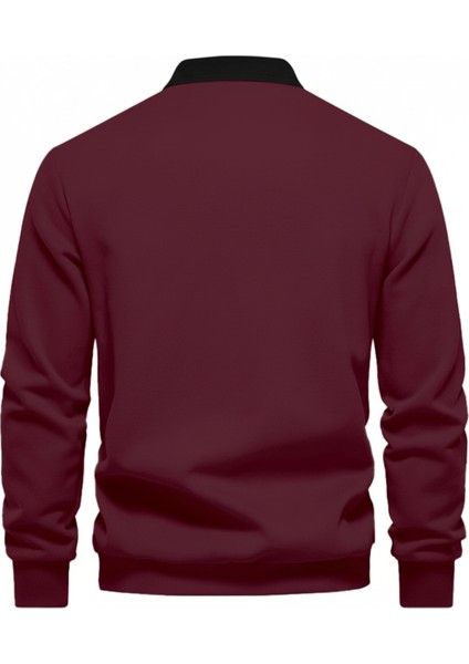 Erkek Retro Renk Bloklu Pamuklu Gömlek Yaka Sweatshirt fırsatları