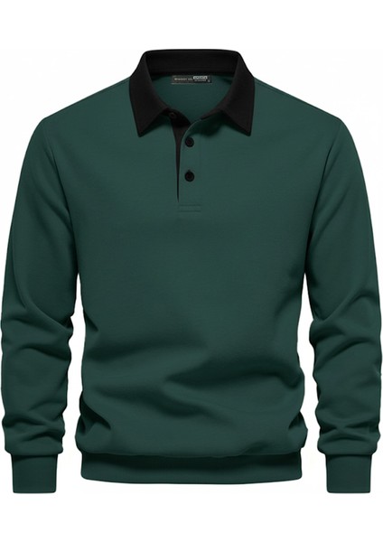 Erkek Retro Renk Bloklu Pamuklu Gömlek Yaka Sweatshirt modelleri