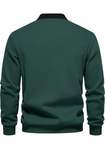 Erkek Retro Renk Bloklu Pamuklu Gömlek Yaka Sweatshirt fırsatları