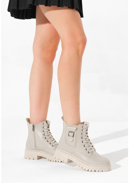 Kadın Bej Kalın Termo Taban Tokalı Bağcıklı ve Fermuarlı Bot fiyatları