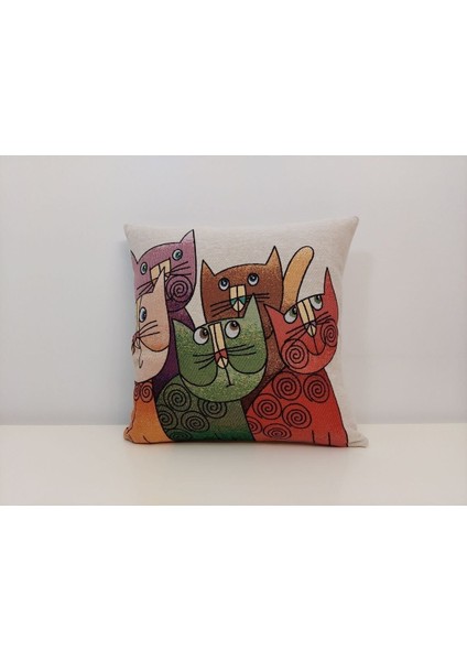 Goblen Dokuma Kediler 3 Adet Kırlent Kılıf modelleri