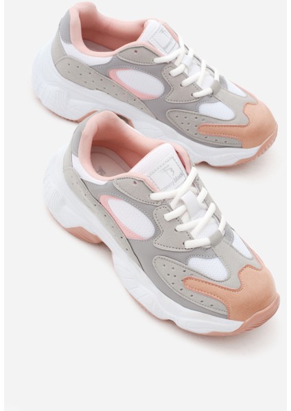 Kadın Gri Pudra Rahat Kalıp Yüksek Taban Bağcıklı Spor Ayakkabı fiyatları