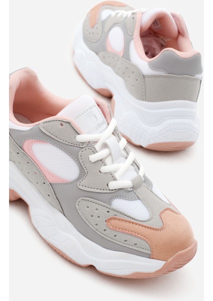 Kadın Gri Pudra Rahat Kalıp Yüksek Taban Bağcıklı Spor Ayakkabı modelleri