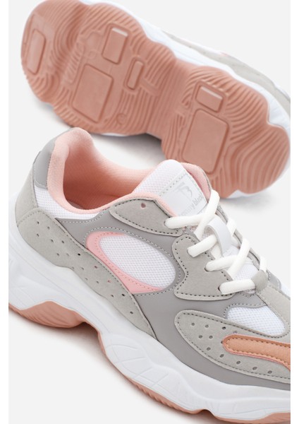 Kadın Gri Pudra Rahat Kalıp Yüksek Taban Bağcıklı Spor Ayakkabı fırsatları