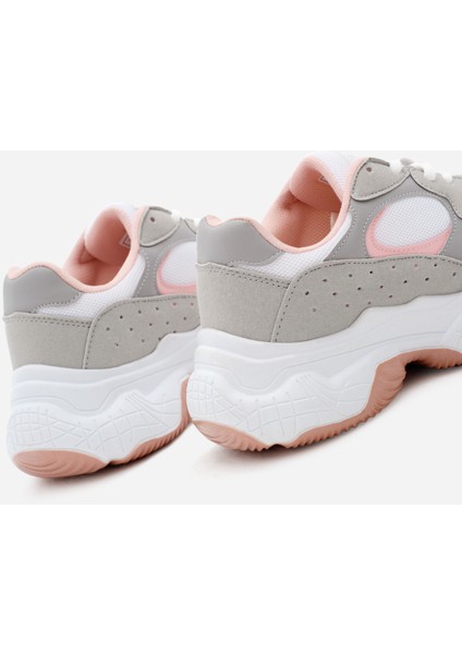 Kadın Gri Pudra Rahat Kalıp Yüksek Taban Bağcıklı Spor Ayakkabı indirimleri