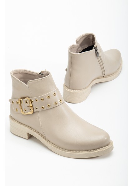 Kadın Bej Cilt Kalın Termo Taban Kemer Toka Detaylı Fermuarlı Bot fiyatları