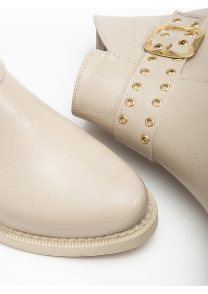 Kadın Bej Cilt Kalın Termo Taban Kemer Toka Detaylı Fermuarlı Bot fırsatları