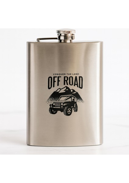 8 Oz 235 cc Hunili Cep Tipi Kapaklı Çelik Off Road Temalı Içki Matarası