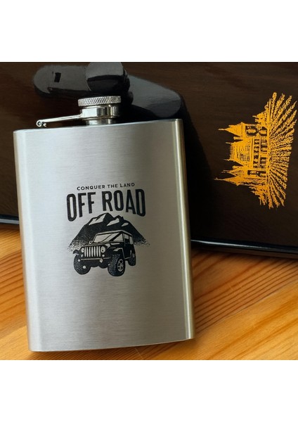 8 Oz 235 cc Hunili Cep Tipi Kapaklı Çelik Off Road Temalı Içki Matarası fiyatları