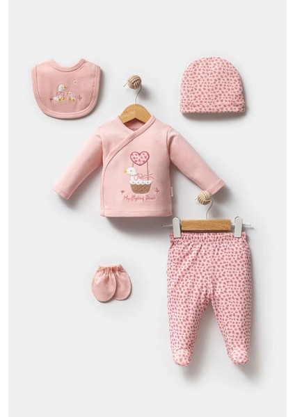 %100 Pamuk Sevimli Ördek Desenli 5 Parça Yenidoğan Hastane Çıkışı Zıbın Seti BBTF.PMB.20219