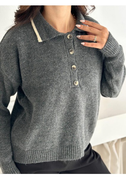 Polo Yaka Düğmeli Yumuşak Dokulu Triko Kazak modelleri