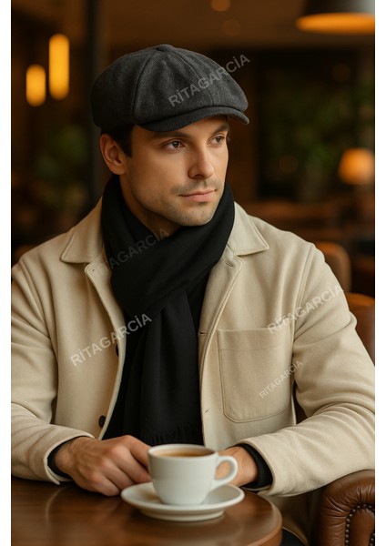 Erkek Antrasit Kasket Peaky Blinders Kaşe Kumaş Şapka Kasket