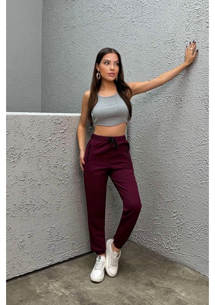 Kadın Yüksek Bel Likralı Jogger Beli Lastikli Pantolon