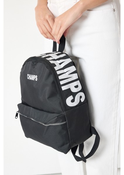 Powerspeed Kadın Siyah Önü Fermuarlı Baskılı Kumaş Sırt Çantası fırsatları