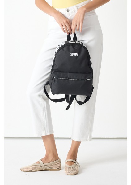 Powerspeed Kadın Siyah Önü Fermuarlı Baskılı Kumaş Sırt Çantası indirimleri