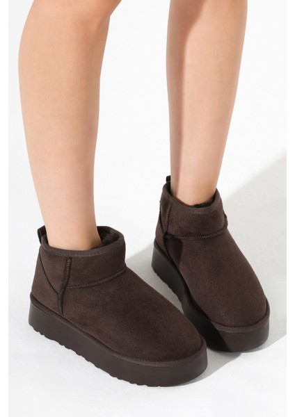Kadın Kahve Kalın Poli Taban Içi Kürklü Süet Görünümlü Bot