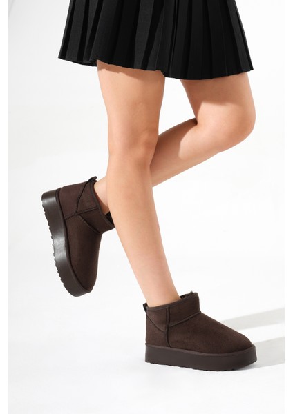 Kadın Kahve Kalın Poli Taban Içi Kürklü Süet Görünümlü Bot modelleri