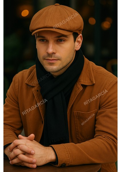 Erkek Kahverengi Kasket Peaky Blinders Kaşe Kumaş Şapka Kasket