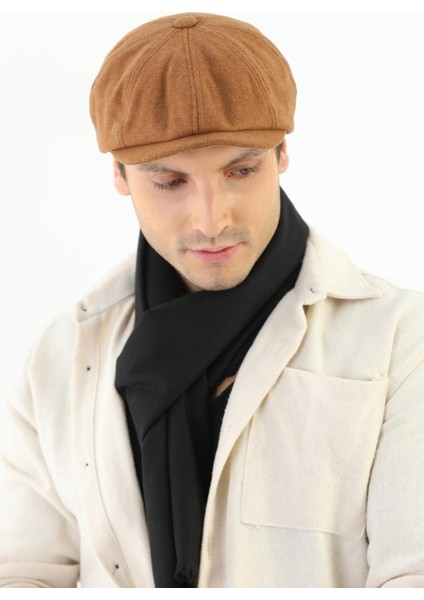Erkek Kahverengi Kasket Peaky Blinders Kaşe Kumaş Şapka Kasket modelleri