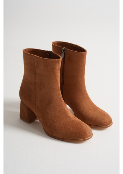 Kadın Taba Neolit Taban Süet Görünümlü Fermuarlı Kalın Topuklu Bot fırsatları