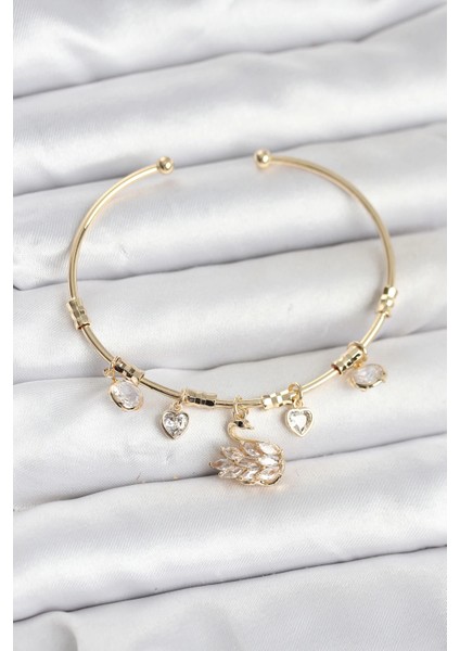 Kuğu Charmlı Gold Renk Kadın Bileklik