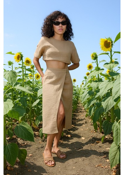 Midnight Breeze – Çift Katlı Müslin Yırtmaçlı Etek fiyatları