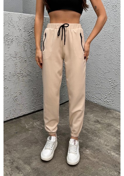 Kadın Yüksek Bel Likralı Jogger Beli Lastikli Pantolon
