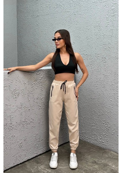 Kadın Yüksek Bel Likralı Jogger Beli Lastikli Pantolon