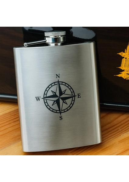 8 Oz 235 cc Hunili Cep Tipi Kapaklı Çelik Kamp Pusula Temalı Içki Matarası fiyatları