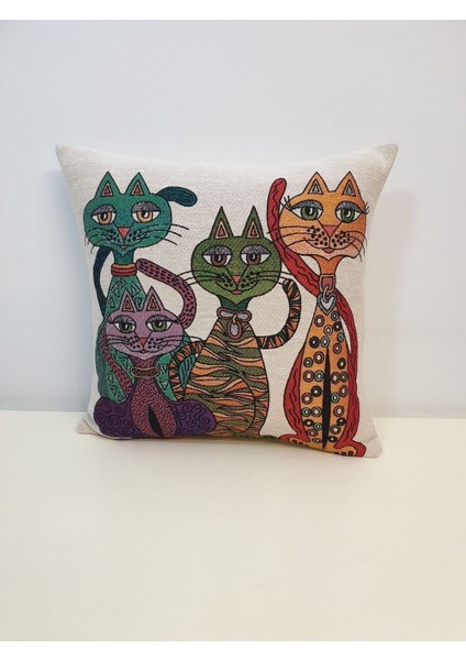 Goblen Kedi Kırlent Kılıfı