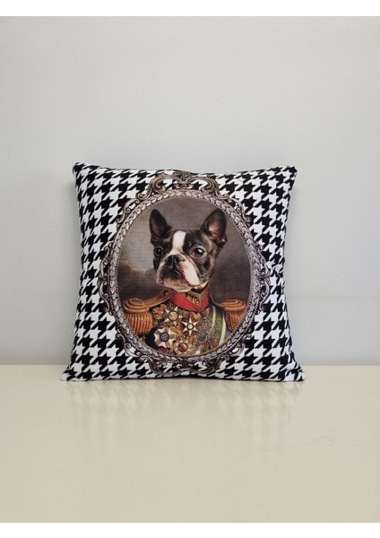 Kral Boston Terrier Köpek Kaz Ayağı Desen Kırlent Kılıfı