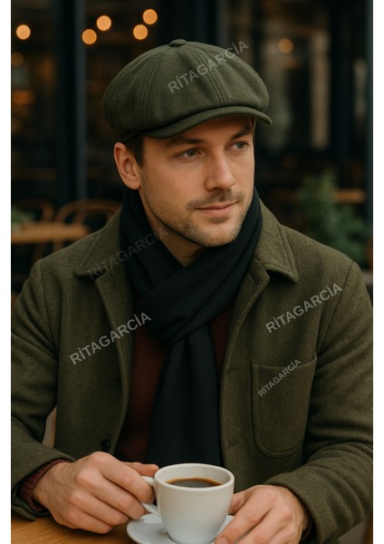 Erkek Haki Kasket Peaky Blinders Kaşe Kumaş Şapka Kasket