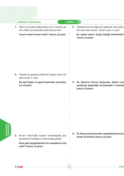 8. Sınıf Tüm Dersler 1. Dönem 1. Yazılı Kitabı modelleri