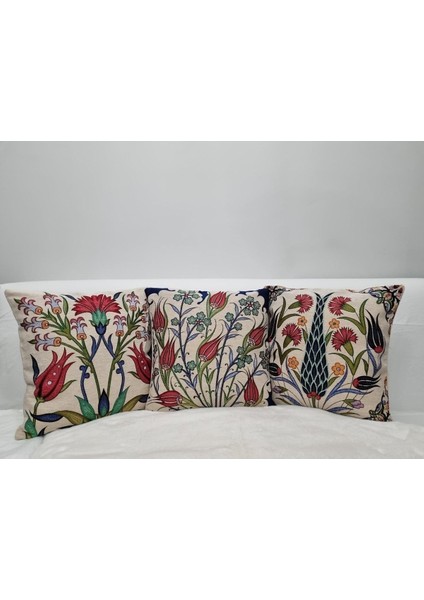 Goblen Dokuma Çini Türk Desen 3 Adet Kırlent Kılıf