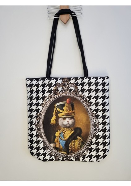 Mareşal Kedi Kaz Ayağı Baskılı Çanta